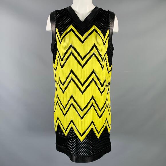 ALEXANDER WANG Black Yellow Polyester Woven Lamb Skin Cocktail Dress - Picture 1 of 6